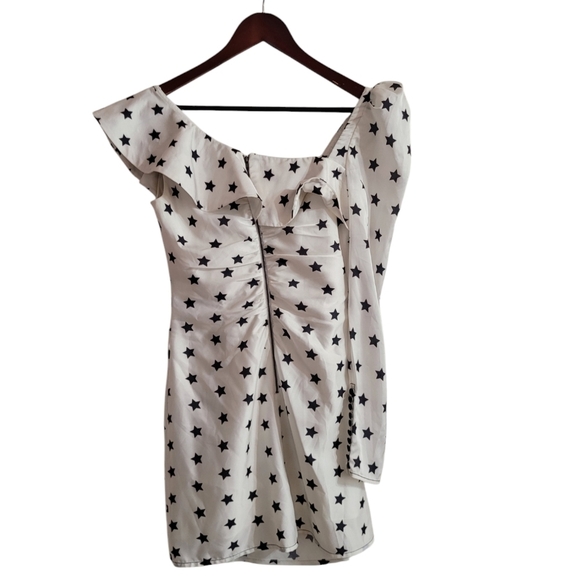 Self Portrait One-Shoulder Mini Dress Frill Star Print Dress Size 6 Runway - Picture 6 of 10